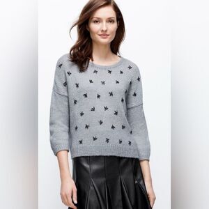 Ann Taylor Women's Gray Embellished Cropped Wool Sweater. Size Small